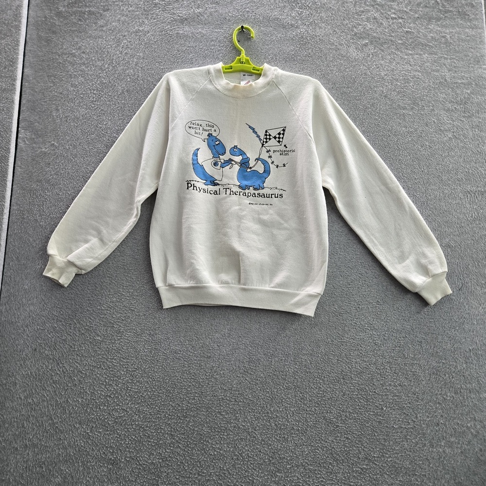 VINTAGE Physical Therapasaurus 1981 Men Sweatshirt M White Made in USA READ